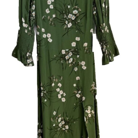 Reformation Green Floral Midi Dress Puff Sleeve Front Slit Boho Romantic Chic 4 - Picture 3 of 11